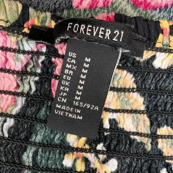 Forever 21 Floral Print Top Blouse Tie Shoulder Strap Cropped Black Size Medium - Picture 13 of 16